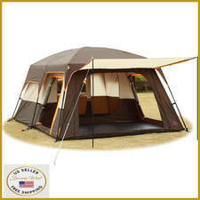 KTT 12 Person Extra Large Family Cabin Tent, 2 Rooms, 3 Doors, Waterproof, Brown