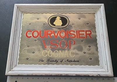 VINTAGE COURVOISIER VSOP COGNAC DISTRESSED FRAMED MIRRORED SIGN RARE 15x20'' 