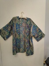 Paisley Print Open Front Kimono Style Shirt Size 38 in Long