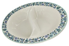 Claridge Mystic Vegetable Bowl Divided Serving Blue Purple Flowers Japan 11" L 
