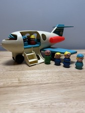 Vintage 1970-72 Fisher Price Little People Jet Airplane Toy Plane W/ 8 People