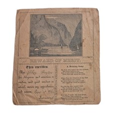 Certificado escolar de recompensa al mérito de la década de 1830 - Abby Brayton - Concord NH