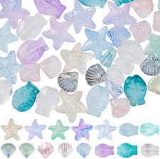 1 Box 150Pcs Starfish Beads Fish Glass Sea Shell Beads Bulk Blue Pink Green S...