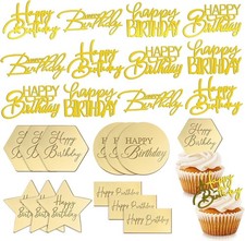24 PCS Gold Acrylic Cupcake Toppers 8 Styles Happy Birthday Cake Topper Engraved