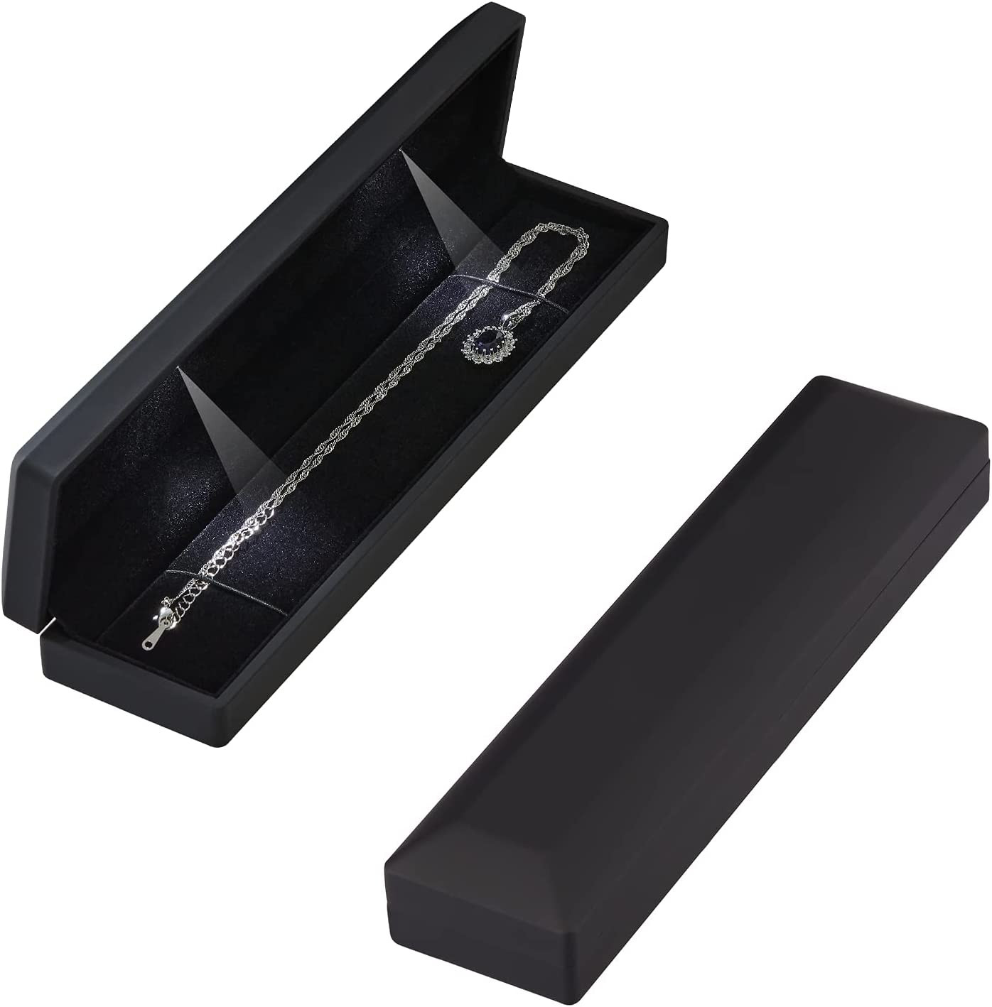 LETURE Long Chain Necklace Jewelry Gift Box Case with LED Light, Elegant Velvet 