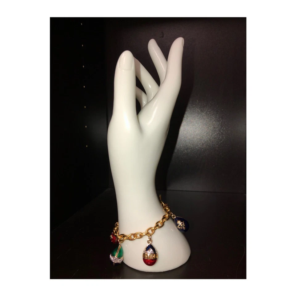 Fabergé-Inspired Egg Charm Bracelet – Enamel & Crystal Accents 7.5 Inch - Image 2 of 4