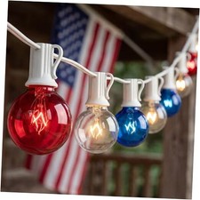25Ft G40 Red White and Blue String Lights, 4th of July 25FT Red Blue White Star