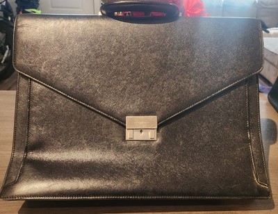 Burberry Black Solid Briefcase/Document Case Top Handle Push Lock Flap