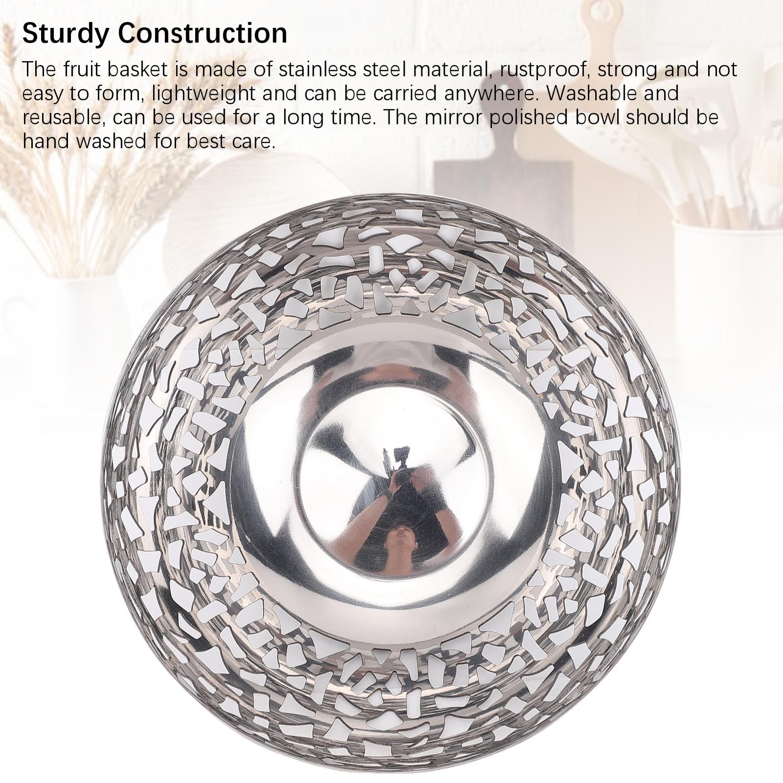 Stainless Steel Fruit Bowl Hollow Decorative Modern Fruit Holder Produce Basket