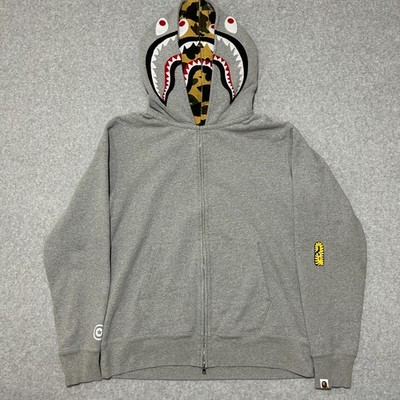 BAPE Double Shark Full Zip Hoodie Men's XL Gray Camo A Bathing Ape PONR