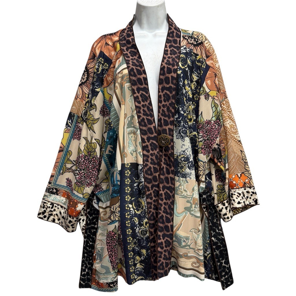 John Mark Patchwork Kimono Jacket Floral Boho Fes… - image 1