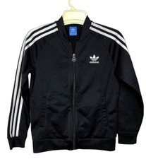 ADIDAS Black  White Three Stripe Trefoil Zip-Up Track Jacket Youth Large