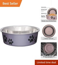 Small Bella Dog Bowl - Grape Stainless Steel Dish, Spill Proof Vet Recommended
