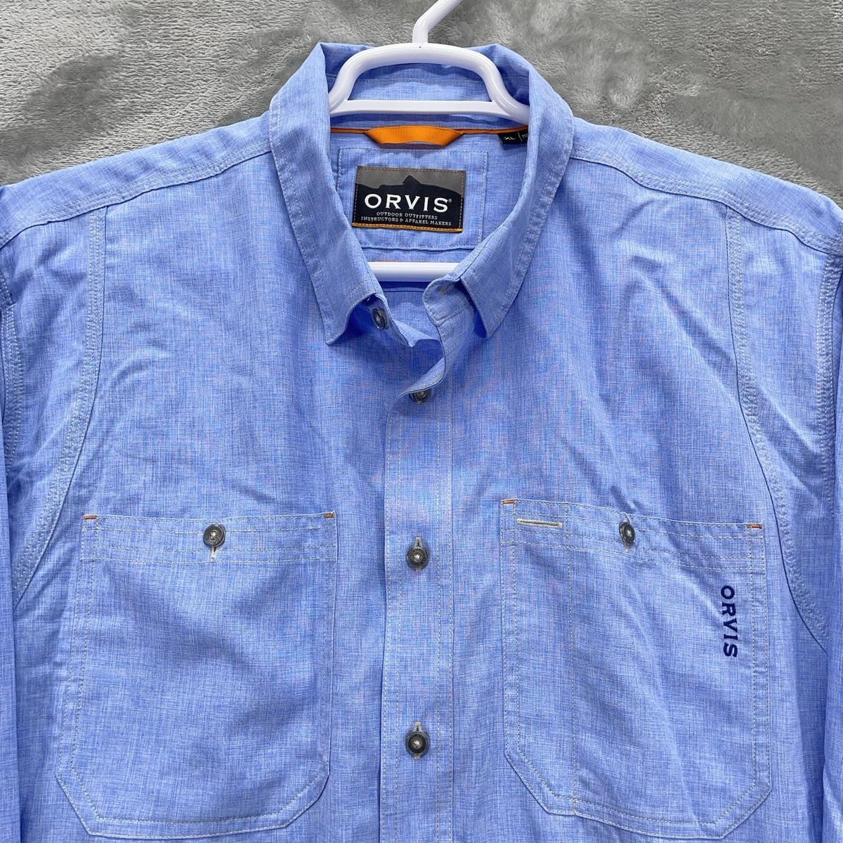 Chemise Orvis homme extra large bleu à carreaux truite poche