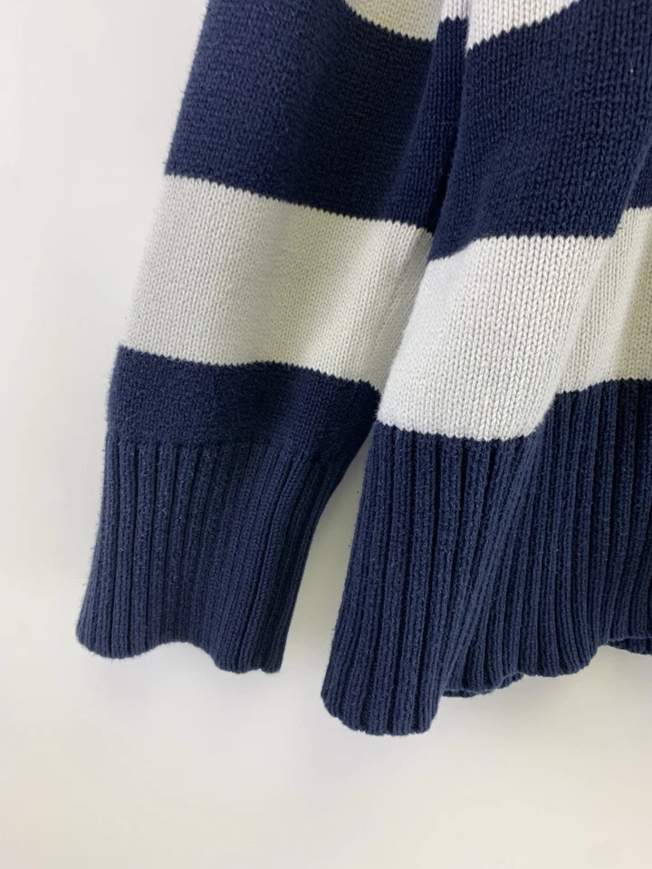 Chaps开衫毛衣纽扣领海军蓝白色条纹棉质女式2X — 第 2/4 张图片