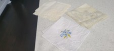3 Beautiful VTG Ivory Floral Lace Border Linen Wedding Hankies, EUC,SEE LAST PIC