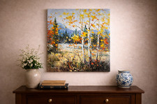 Russian Landscape Wall Art Original Oil Painting on Canvas, Signed J Paul, 31x29