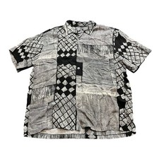Vintage Jams World Rayon Shirt Geometric Black White Retro Surf Mens Size Med