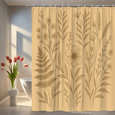 Floral Shower Curtain in Beige with Elegant Botanical Design