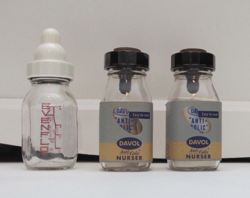 Vintage Baby Bottles, 2 Davol, 1 Evenflo