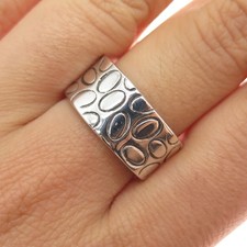 925 Sterling Silver Vintage Modernist Wide Band Ring Size 9