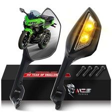 Motorcycle Mirrors With Turn Signals, Racing Rearview Side Mirror LED Light