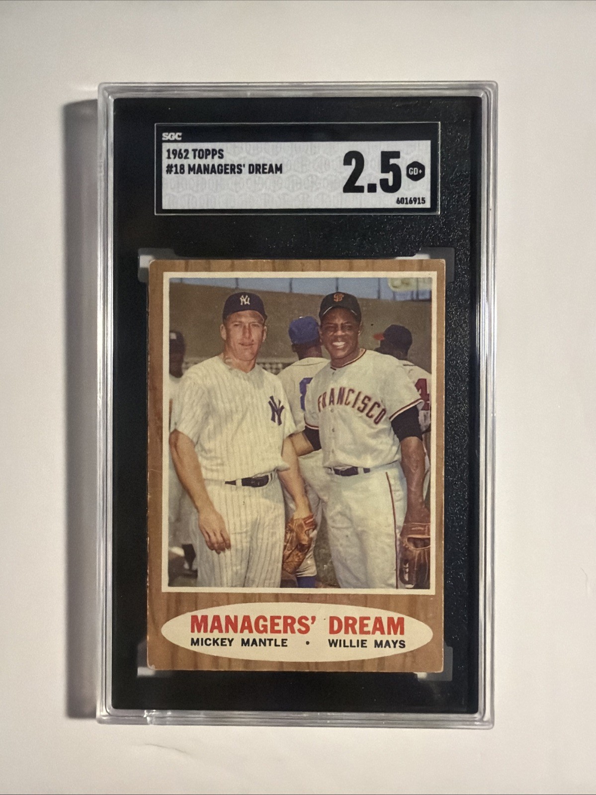 Managers' Dream: Mantle, Mays #18 Baseball Cards 1962 Topps trading card — raw and PSA graded price guide