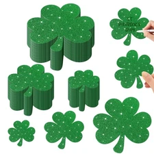90 Pieces Glitter St Patrick's Day Cutouts 3 Sizes Paper Shamrocks Green Sham...