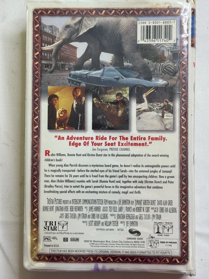 VHS Movie  Jumanji 1996 Robin Williams Kirsten Dunst Rare Classic Clamshell Case - Image 2 of 3