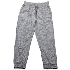 Athleta Retreat Gray Linen Drawstring Cropped Pants Relaxed Casual Sz M Fits 31"