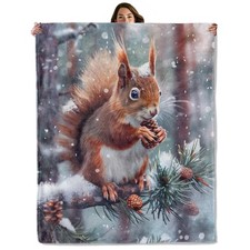 Cute Winter Squirrel Throw Blanket Boys Girls Kids Women Fuzzy Forest 50x60