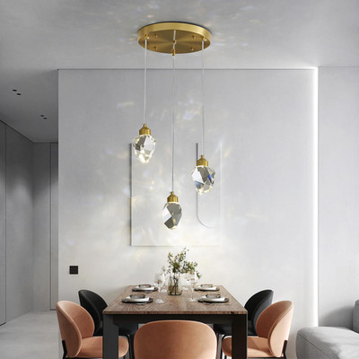 Modern Crystal Pendant Light, 3-Color LED Crystal Pendant Lamp, Adjustable Heigh