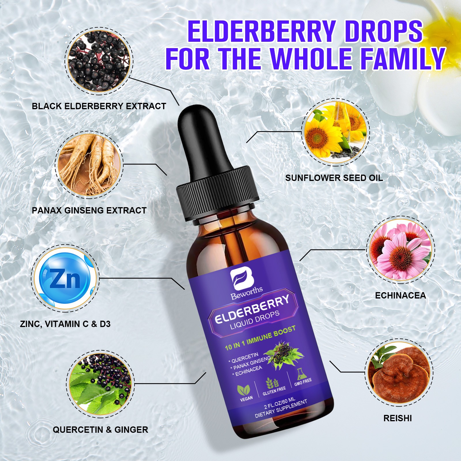 2xElderberry Tincture Organic Liquid Herb Drops Natural Immunity Defense 3000mg