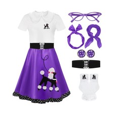 8 Pcs 50s Poodle Skirt Costume Girls Kids Sock Hop Outfit 1950s Cos... Fast Ship