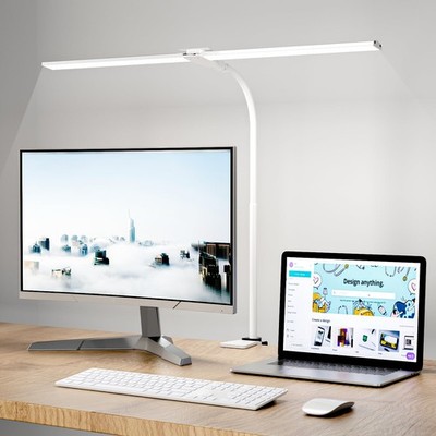 Hensam LED Desk Lamp with Clamp, Double Head Light for 25 inch, White