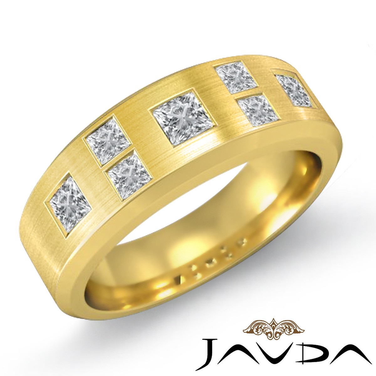 Mens Wedding Band 18k Yellow Gold Princess Diamond Matt
