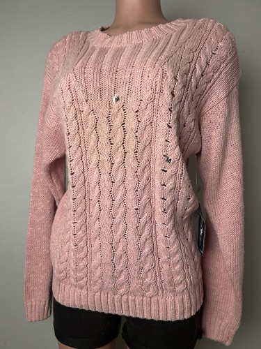 Hunters Run Damen Pullover rosa Zopfmuster Langarm Größe M - Bild 1 von 10