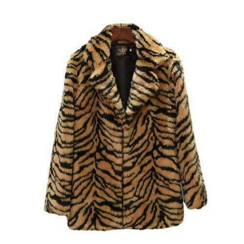 Cappotto donna pelliccia sintetica motivo tigre inverno caldo giacca pelosa risvolto outwears S-3XL - Foto 12 di 14