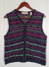 VTG Marsh Landing Knit Sweater Vest Womens Medium Full Zip Colorful Vintage