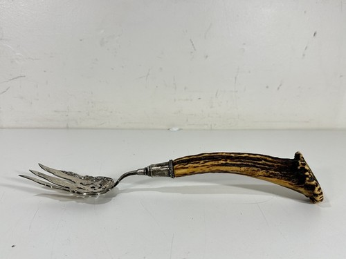 Vintage Meriden Britannia M.B. Co. Silverplated Antler Handle Salad Serving Set - Picture 14 of 18