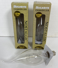 2 Bulbrite Chandelier Nostalgic Flame Tip Amber Incandescent Lightbulbs 15W E12
