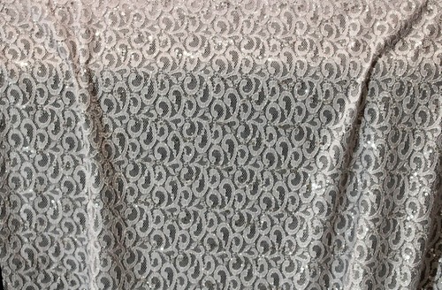 EMBROIDERED FLORAL LACE FABRIC WITH BEAD SPARKLE LT GRAY 54" WIDE BY THE YARD - Picture 1 of 4