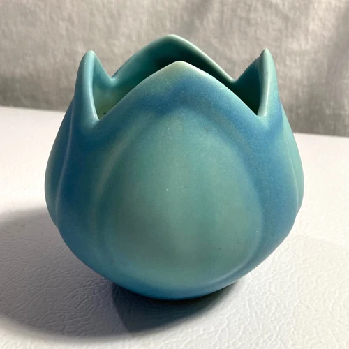 Vintage Van Briggle Pottery 3.5" Turquoise Blue Tulip Vase Colorado Springs USA