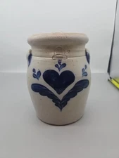 VTG ROWE POTTERY 1990 HEART SALT GLAZE STONEWARE CERAMIC VASE UTENSIL CONTAINER