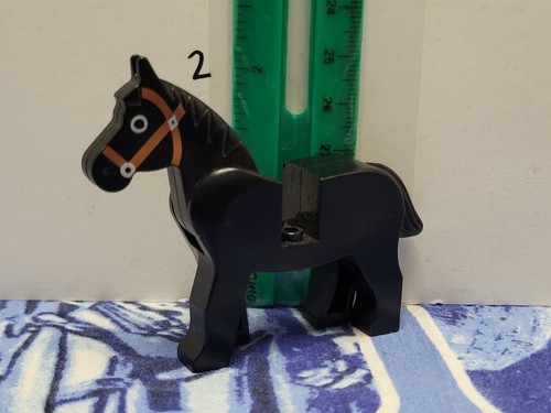 Lego Animal Black HORSE Black Eyes with BROWN Bridle Patter AUTHENTIC