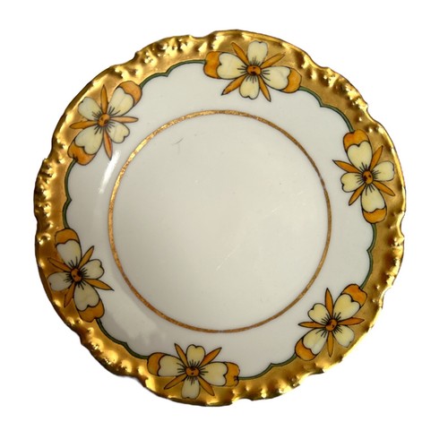 Plato antiguo LS & S Limoges con mango y 6 platos pintados a mano florales y dorados pesados - Imagen 15 de 17