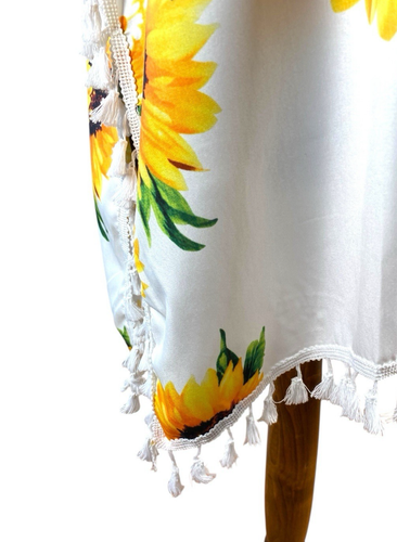 Sunflower Print Tunic Top Women's UK Size 2XL Tasselled Summer Beach Holiday - Picture 6 of 8