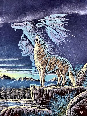 絵画 Velvet Tribal Howling Wolf Spirit ~SANCHEZ Velvet Painting ~Mexico