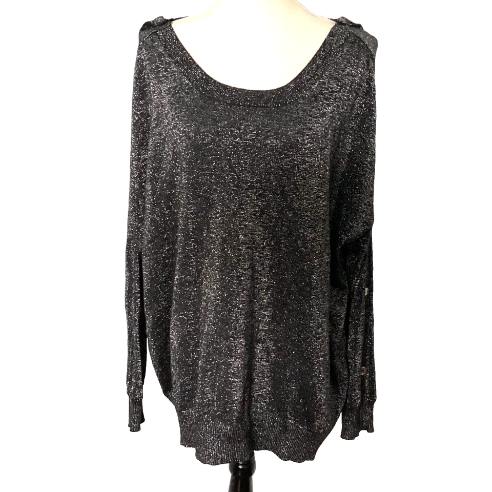 MICHAEL MICHAEL KORS MUJER 3X PLATA LUREX NEGRO JERSEY SUÉTER BOTONES MANGA Foto 2 de 4