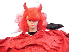 Halloween Fun World Womens Red Dress Devil Costume w Wig Medium 8-10 Adult
